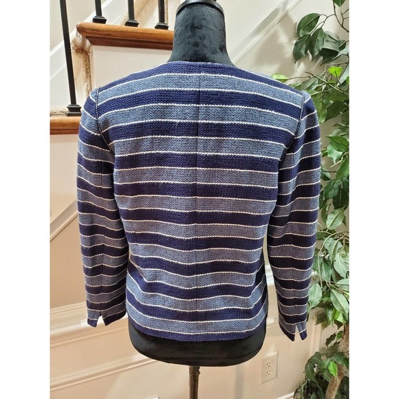 Loft Women's Blue Striped Cotton Long Sleeve Full Zip Front Casual Jacket Size 6 - Picture 7 of 12